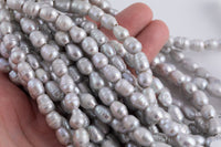 6-7mm*10mm Silver Gray Large Hole Freshwater Pearl Pearls - 8 Inch Strand Big Hole Beads