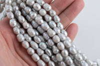 6-7mm*10mm Silver Gray Large Hole Freshwater Pearl Pearls - 8 Inch Strand Big Hole Beads