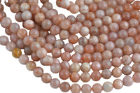 Natural Light Pink Moonstone Sunstone Pink Moon stone Beads High Quality in Round- 4mm, 6mm, 8mm, 10mm, 12mm- 15.5 - 16" Smooth