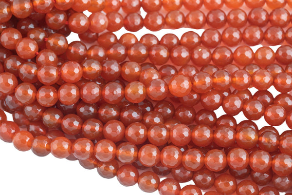 Natural Red Carnelian, High Quality in Faceted Round, 4mm, 6mm, 8mm, 10mm, 12mm- Full 15.5 Inch Strand Gemstone Beads