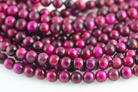 AAA Natural Fuchsia Tiger's Eye Round Tigers Eye Tiger Eye Tigereye, 6mm 8mm 10mm 12mm 14mm 15.5" Smooth Gemstone Beads