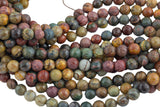 Natural Picasso Jasper Beads Grade AAA Faceted Round 6mm, 8mm, 10mm, 12mm, 14mm- Full 16 Inch Strand Smooth Gemstone Beads