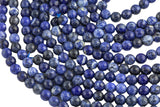 Natural Dark Blue Sodalite, High Quality in Faceted Round, -Full Strand 15.5 inch Strand, 4mm, 6mm, 8mm, 12mm, or 14mm Beads AAA Quality