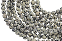 Natural Dalmatian Jasper Beads Smooth Round High Quality 4mm, 6mm, 8mm, 10mm- Full 15.5 Inch Strand- AAA Quality Smooth Gemstone Beads