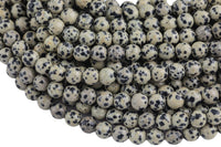 Natural Dalmatian Jasper Beads Smooth Round High Quality 4mm, 6mm, 8mm, 10mm- Full 15.5 Inch Strand- AAA Quality Smooth Gemstone Beads