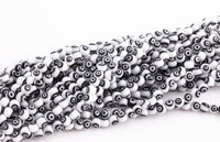 6mm Evil Eye Beads Round Glass Crystal white on black 15-16"