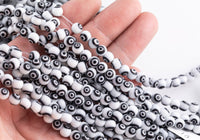 6mm Evil Eye Beads Round Glass Crystal white on black 15-16"