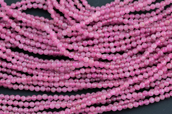 Natural Pink Tourmaline Beads Full Strands-15.5 inches-2.5mm- Nice Size Hole- Diamond Cutting, Nice and Sparkly- Faceted Round