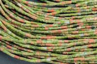 Natural Unakite beads tube tubular beads 15.5" 2x4mm