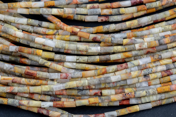 Natural Mexican Crazy Laced Agate beads tube tubular beads 15.5" 2x4mm