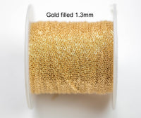 1.3mm-1.5mm USA Made gold filled FLAT chain 3 feet or 20 feet Permanent Jewelry Chain