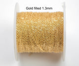 1.3mm-1.5mm USA Made gold filled FLAT chain 3 feet or 20 feet Permanent Jewelry Chain