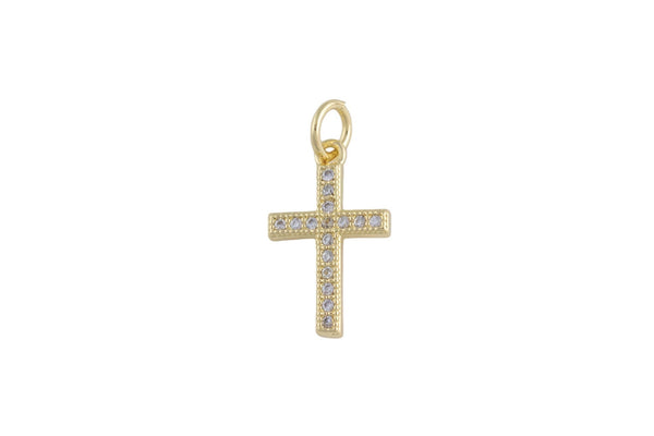 1 pc 18k Gold Pendant , Cross Charms, Necklace Charms, CZ Pave- 10x16mm