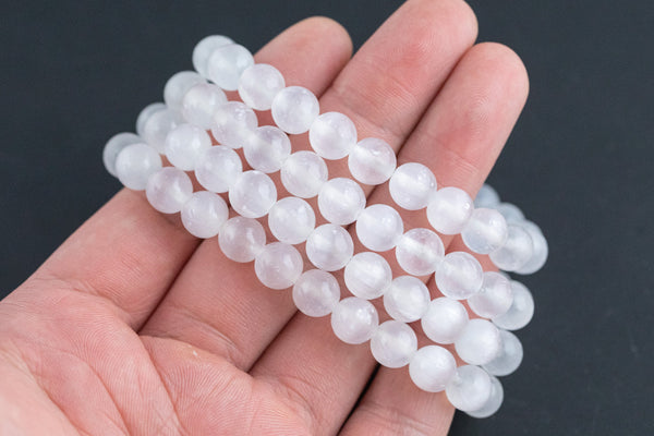 Selenite Bracelet Round Size 6mm and 8mm Handmade In USA - Natural Gemstone Crystal Bracelets Handmade Jewelry - approx. 7" Crystal Bracelet