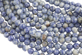 Natural Faceted Round Sodalite, High Quality in Round, 4mm, 6mm, 8mm, 10mm, 12mm- Full 15.5 Inch Strand AAA Quality Gemstone Beads