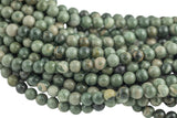 Natural Green Rainforest Jasper, High Quality in Round- Full 16 inch strand Smooth Gemstone Beads