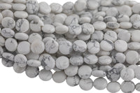 Natural White Howlite Jasper Puffy Coin- 12mm- Full Strand Gemstone Beads