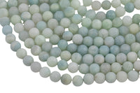 Natural Matte Blue Green Aquamarine Beads - Matte Finished Round 6mm 8mm 10mm - Full Strand 15.5" - Smooth Gemstone Beads