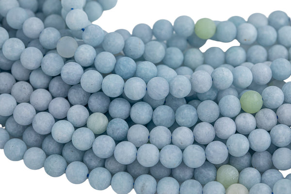 Natural Matte Aquamarine Beads - Matte Finished Round 6mm 8mm 10mm - Full Strand 15.5"