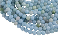 NATURAL Light Colored Aquamarine round beads in full strands. 6mm, 8mm, 10mm, 12mm, 14mm - Full Strand 15.5 inch Strand - Grade A Smooth