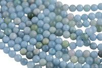 NATURAL Light Colored Aquamarine round beads in full strands. 6mm, 8mm, 10mm, 12mm, 14mm - Full Strand 15.5 inch Strand - Grade A Smooth