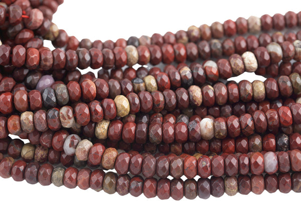 Natural Red Leaf Jasper- High Quality in Faceted Roundel- 4mm, 6mm, 8mm, 10mm, 12mm Gemstone Beads Natural African Agate