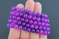 Purple Jade Smooth Round Size 6mm and 8mm Handmade In USA Natural Gemstone Crystal Bracelets Handmade Jewelry - approx. 7" Crystal Bracelet