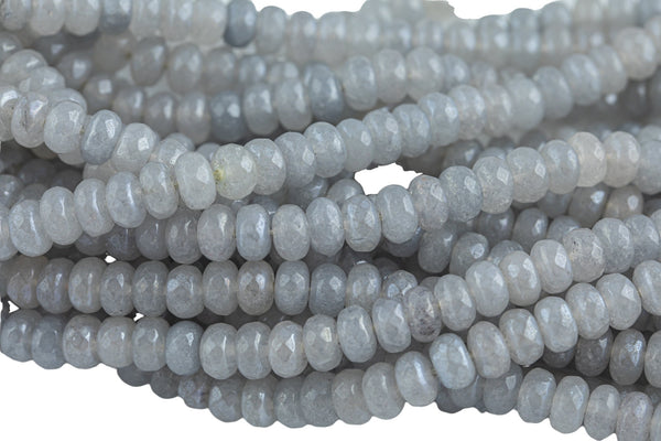 GORGEOUS MYSTIC Gray Silverite JADE / Moonstone Color High Quality in Faceted Rondelle- 8mm-Full Strand 15.5 inch Strand
