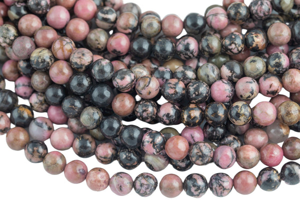 Natural Rhodonite Beads Grade AAA Round 4mm, 8mm, 10mm, 12mm -Full Strand 15.5 inch Strand- Smooth Gemstone Beads