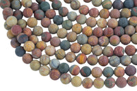 Natural Matte Picasso Jasper Grade AAA Matte Round 6mm, 8mm, 10mm, 12mm, 14mm- Full 16 Inch Strand AAA Quality Smooth Gemstone Beads