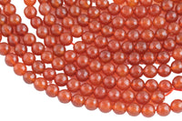 Natural Red Carnelian, High Quality in Faceted Round, 4mm, 6mm, 8mm, 10mm, 12mm- Full 15.5 Inch Strand Gemstone Beads