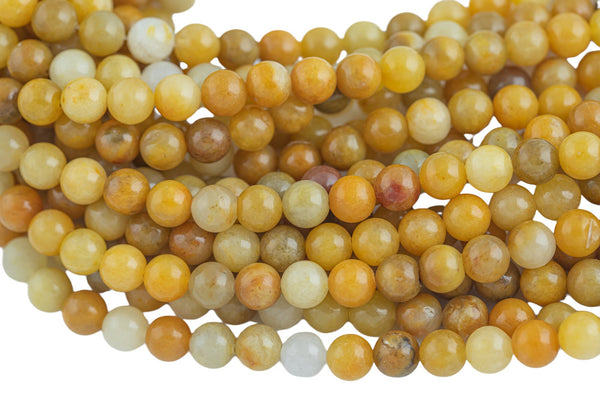 Natural Yellow Jade- Round sizes. 4mm, 6mm, 8mm, 10mm, 12mm, 14mm- Full 15.5 Inch Strand AAA Quality Smooth Gemstone Beads