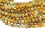 Natural Yellow Jade- Round sizes. 4mm, 6mm, 8mm, 10mm, 12mm, 14mm- Full 15.5 Inch Strand AAA Quality Smooth Gemstone Beads