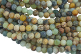 Natural Flower Jade, High Quality Matte Round-Full Strand 15.5 inch Strand Gemstone Beads