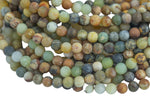 Natural Flower Jade, High Quality Matte Round-Full Strand 15.5 inch Strand Gemstone Beads