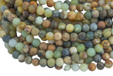 Natural Flower Jade, High Quality Matte Round-Full Strand 15.5 inch Strand Gemstone Beads