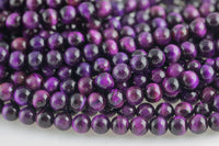 Purple Tiger Eye Beads GRADE AAA QUALITY Tiger's eye Tiger-Eye Tigereye Beads - 6mm 8mm 10mm - Round - Full 15.5" Strands- Purple Smooth