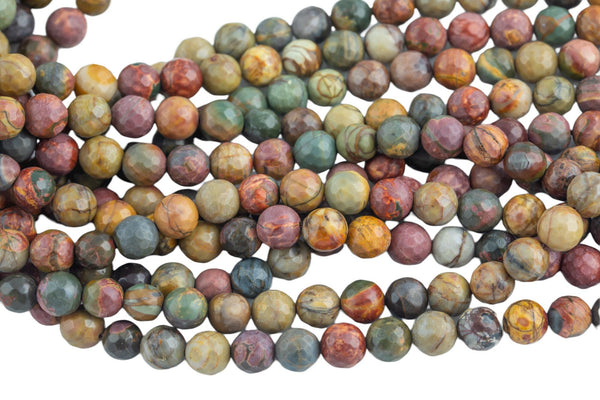 Natural Picasso Jasper Beads Grade AAA Faceted Round 6mm, 8mm, 10mm, 12mm, 14mm- Full 16 Inch Strand Smooth Gemstone Beads