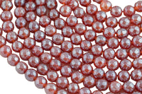 Natural Mystic Carnelian, High Quality in Faceted Round, 4mm, 6mm, 8mm, 10mm, 12mm- Full 15.5 Inch Strand Gemstone Beads