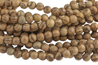 Natural Vietnam Tiger Stripped Wood. 6mm or 8mm Round. Full Strand 16". Gemstone Beads