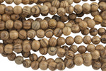 Natural Vietnam Tiger Stripped Wood. 6mm or 8mm Round. Full Strand 16". Gemstone Beads
