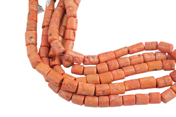 Orange Bamboo Coral Natural Barrel Shaped Beads. Large Size- approximately 18mm Diameter Size will vary -15.5 inch strand Gemstone Beads