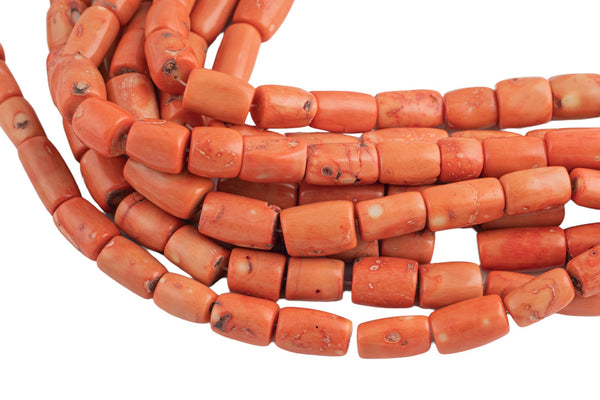 Orange Bamboo Coral Natural Barrel Shaped Beads. Large Size12-15mm Diameter-15.5 inch strand Gemstone Beads