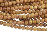 Natural Raja Kayu Wood. 6mm or 8mm Round. Full Strand 16". Gemstone Beads