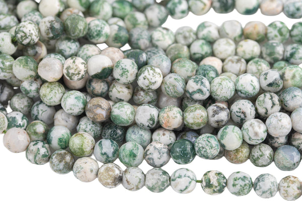 Natural Tree Agate, High Quality in Faceted Round-4mm, 6mm, 10mm, 12mm-Full Strand 15.5 inch Strand Gemstone Beads