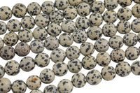 Natural Faceted Dalmatian Jasper, High Quality in Faceted Round, 4mm, 6mm, 8mm, 10mm, 12mm- Full 15.5 Inch Strand Gemstone Beads