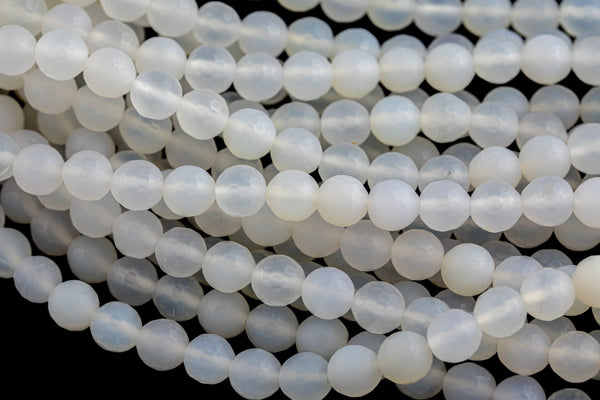 Natural Matt White Agate, High Quality in Matt Faceted Round, 6-10mm Gemstone Beads