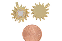 1 Dainty 14k Gold Sun Burst Charm Opal Round SunBurst Medallion Pendant, 24x18mm, Micro Pave Gold Sun Celestial Jewelry