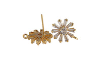 2pc 18K Gold Earrings Stud Flower CZ Earrings- 2PC per order -12mm