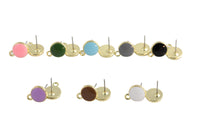 8 pcs 14k Gold Earrings Enamel Coin hoop Stud earrings / minimalist earrings gift - Enamel- 10mm